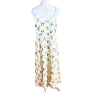 Zara Dress Maxi Midi Floral Linen Blend Beige Cream Multi (XL)